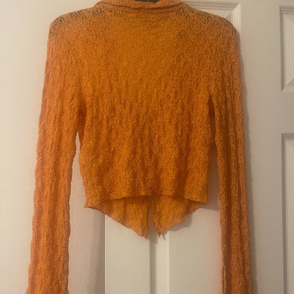 BDG Lace Top Pumpkin Orange Crop Top Cardigan Long Sleeve Bell Sleeves Med NWOT - Picture 4 of 5